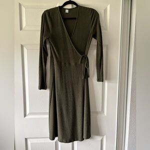 Old Navy Dark Green Long Sleeve Wrap Dress